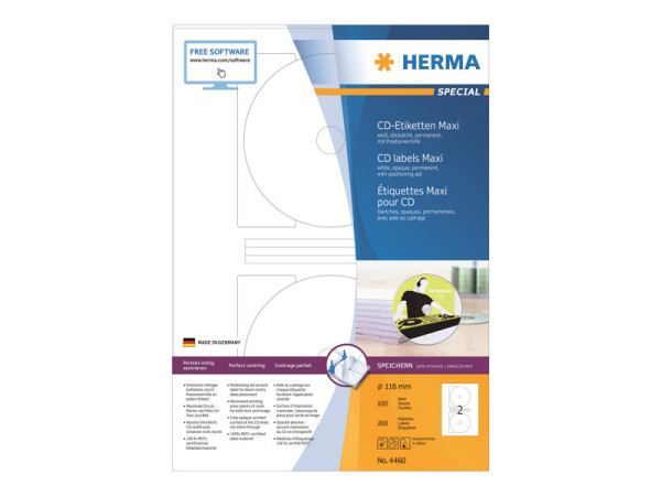 HERMA CD-Etik. Maxi A4 wei? 116 mm Papier opak 200 St.