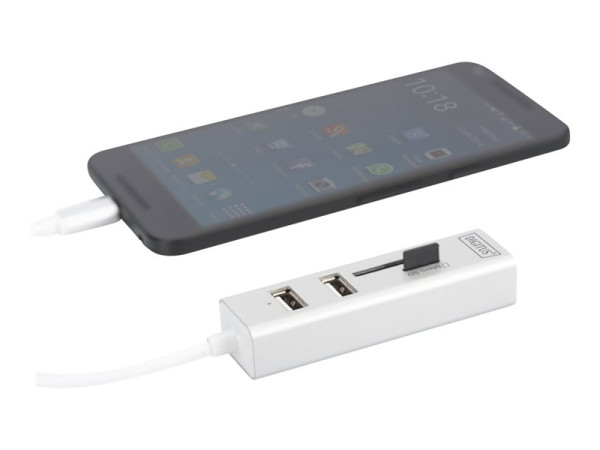 Digitus USB Typ-C OTG 3-Port Hub + Kartenleser (weiß)