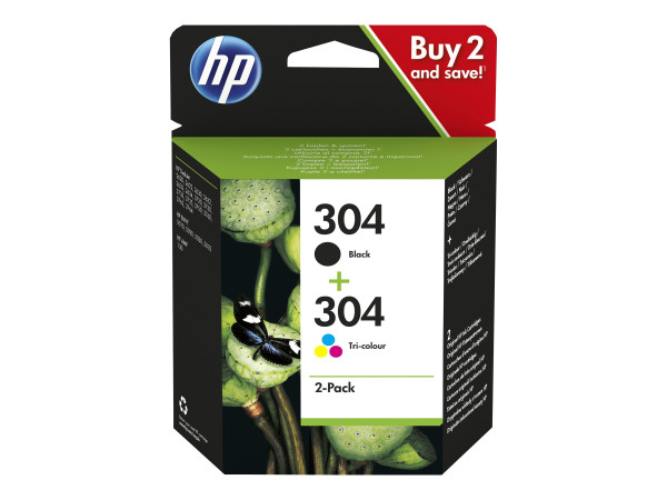 HP Nr.304 2-Pack C/M/Y/BK 3JB05AE Tinte Schwarz,Colo