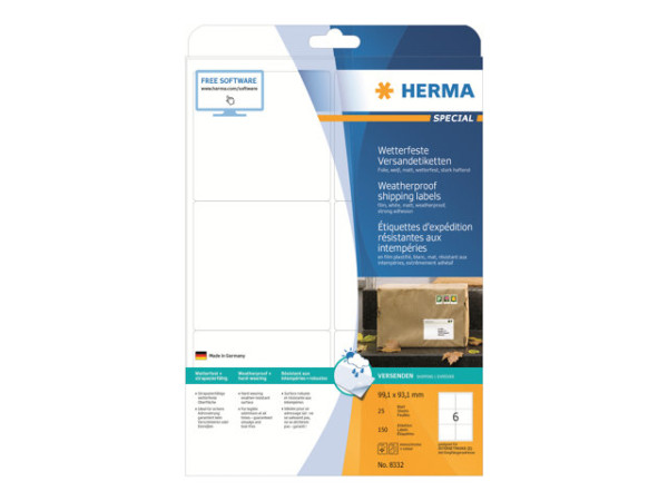 HERMA Adressetiketten A4 wei? 99,1x93,1 mm Folie 150 St.