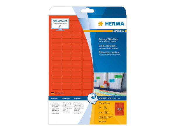 HERMA Etiketten A4 rot 25,4x10 mm Papier matt 3780 St.