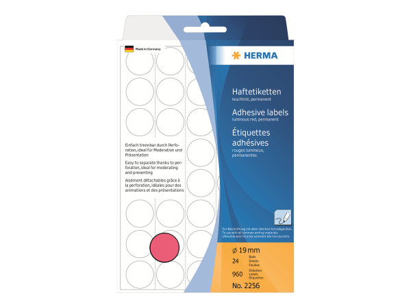 HERMA Vielzwecketiketten leuchtrot 19 mm Papier 960 St.