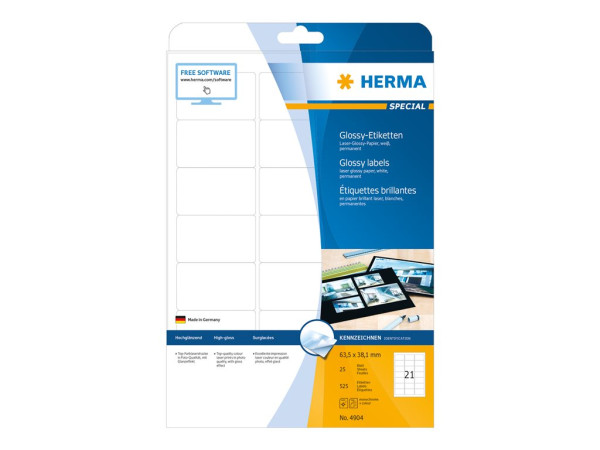 HERMA Etiketten A4 wei? 63,5x38,1 mm Papier gl?nz. 525 St.