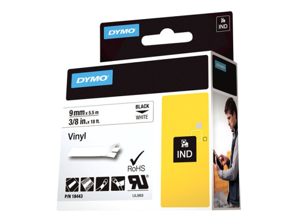 Dymo Rhino Vinylband 18443, Schriftband 9 mm, schwarz auf