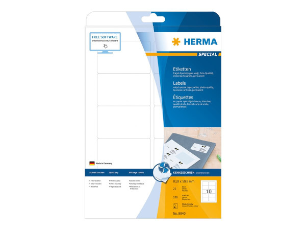 HERMA Inkjet-Etiketten A4 wei? 83,8x50,8 mm Papier 250 St.