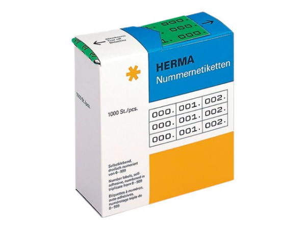 HERMA Nummernetik. 3fach selbstkl. 10x22 mm gr?n/schwarz