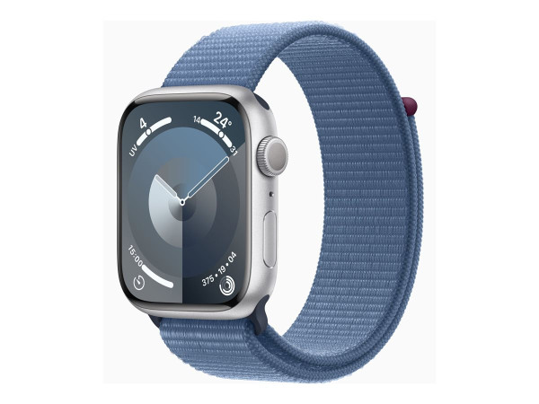 Apple Watch Series 9 (silber/blau, Aluminium, 45 mm, Sport