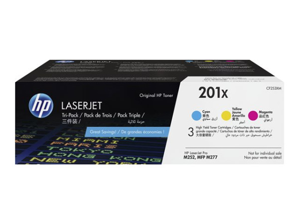 HP 201X - 3er-Pack - Hohe Ergiebigkeit - Gelb, Cyan, Magenta