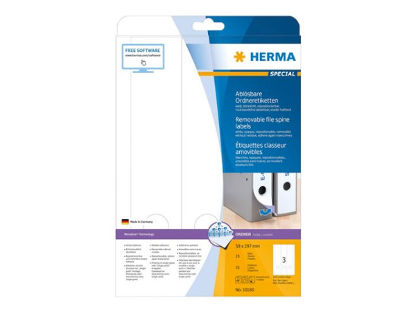 HERMA Ordneretiketten A4 wei? 59x297 mm abl?sb. opak 75 St.