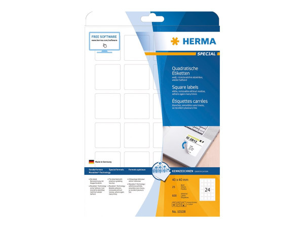 HERMA Etik. A4 wei? 40x40 mm quadr. abl?sb. 600 St.