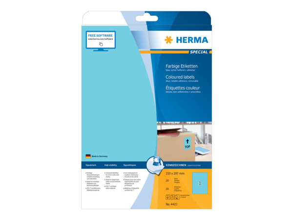 HERMA Etiketten A4 blau 210x297 mm Papier matt 20 St.