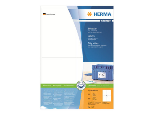 HERMA Etiketten Premium A4 wei? 105x148 mm Papier 800 St.