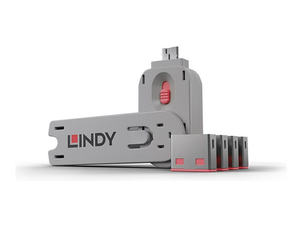 Lindy USB Port Schloss (4 Stück) mit Schlüssel, Sicherheit