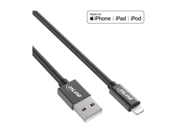 InLine Lightning USB Kabel, für iPad, iPhone, 1m,schwarz
