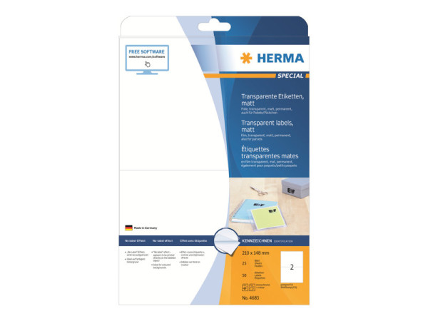 HERMA Etiketten transp. matt A4 210x148 mm Folie 50 St.