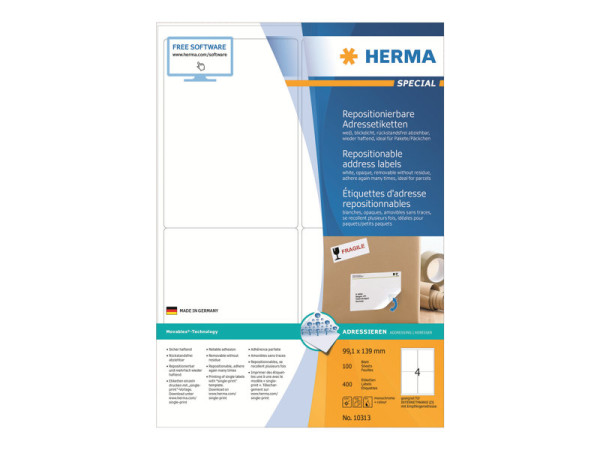 HERMA Adressetiketten A4 wei? 99,1x139 mm opak 400 St.