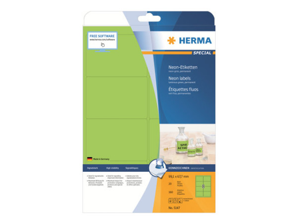 HERMA Etiketten A4 neon-gr?n 99,1x67,7 mm Papier 160 St.