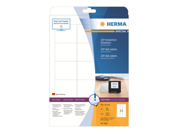 HERMA ZIP-Disk-Etiketten A4 wei? 59x50 mm Papier 375 St.