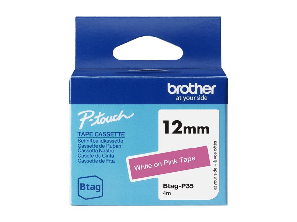 Brother Schriftband Btag-P35 (12mm, weiß auf pink, nicht