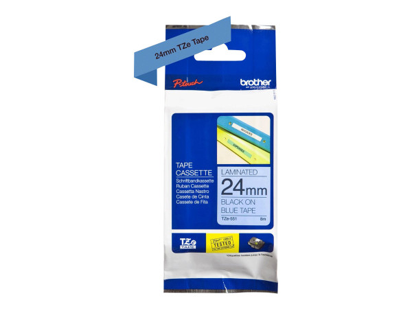 Schriftbandkassette Brother 24mm blau/schwarz TZE551