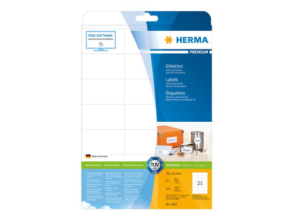 HERMA Etiketten Premium A4 wei? 70x42 mm Papier 525 St.