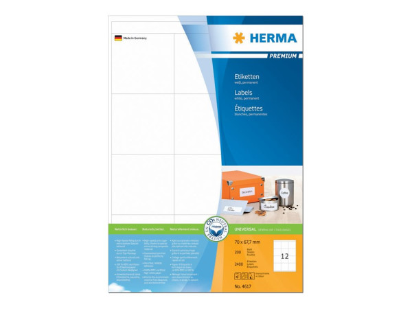 HERMA Etiketten Premium A4 wei? 70x67,7 mm Papier 2400 St.