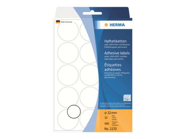 HERMA Vielzwecketiketten wei? 32 mm rund Papier 480 St.