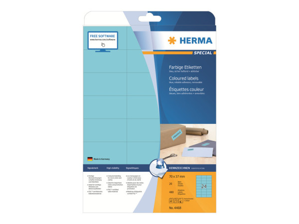 HERMA Etiketten A4 blau 70x37 mm Papier matt 480 St.