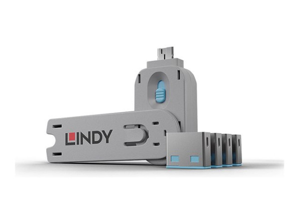 Lindy USB Typ A Port Schlüssel mit 4 Schlössern (Code Blau)