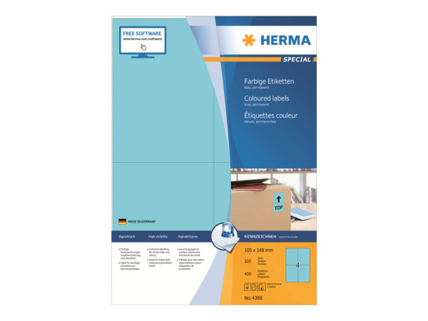 HERMA Etiketten A4 blau 105x148 mm Papier matt 400 St.