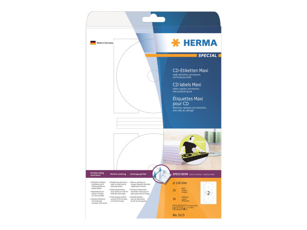 HERMA CD-Etik. Maxi A4 wei? 116 mm Papier opak 50 St.