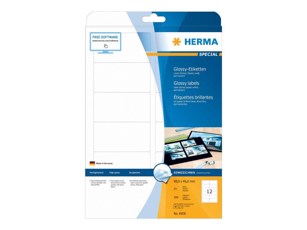 HERMA Etiketten A4 wei? 88,9x46,6 mm Papier gl?nz. 300 St.