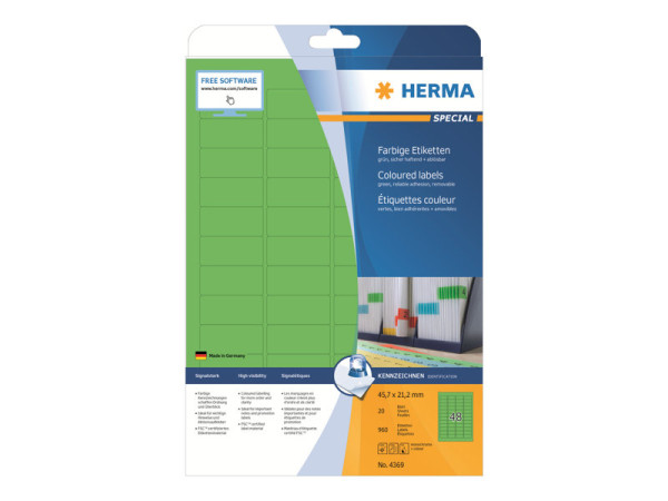 HERMA Etiketten A4 gr?n 45,7x21,2 mm Papier matt 960 St.