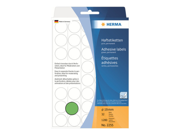 HERMA Vielzwecketiketten gr?n 19 mm rund Papier 1280 St.