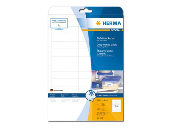 HERMA Tiefk?hletiketten A4 wei? 38,1x21,2 mm Papier 1625 St.