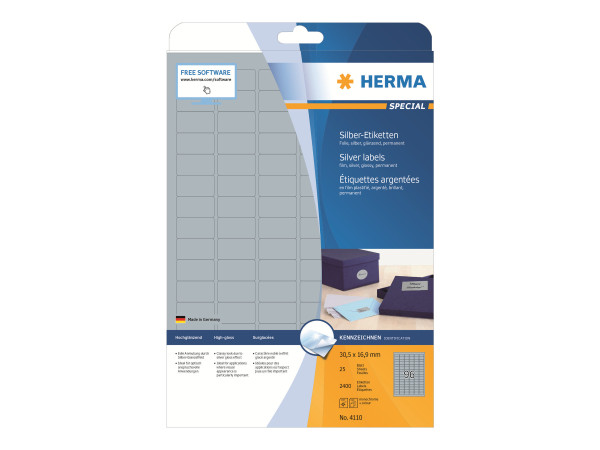 HERMA Etiketten A4 silber 30,5x16,9 mm Folie gl?nz. 2400 St.