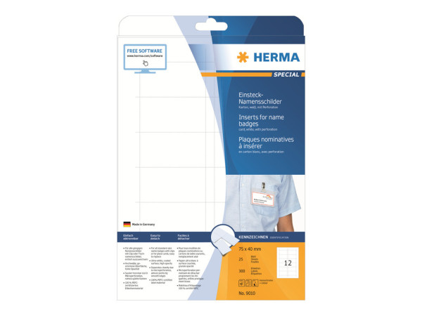 HERMA Namens-Einsteckschild. A4 75x40 mm wei? Karton 300 St.