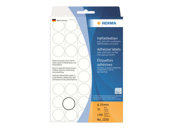 HERMA Vielzwecketiketten wei? 19 mm rund Papier 1280 St.