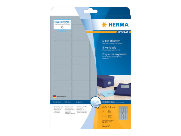 HERMA Etiketten A4 silber 45,7x21,2 mm Folie gl?nz. 1200 St.