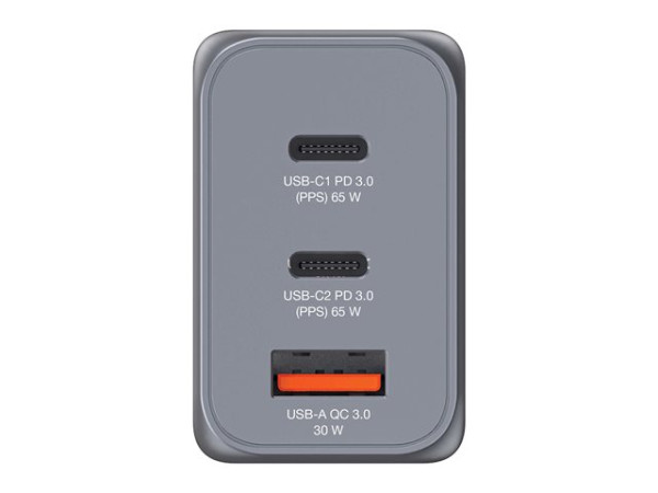 Verbatim GaN-Ladegerät 65W, 1x USB-A , 2x USB-C (grau, PD