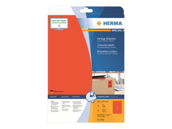 HERMA Etiketten A4 rot 210x297 mm Papier matt 20 St.