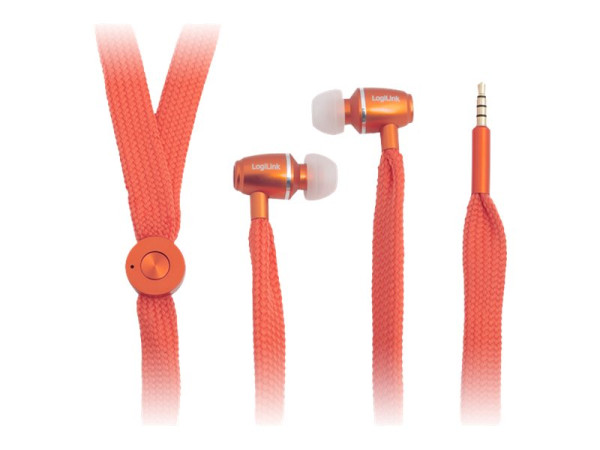 LogiLink Earphone "String", with micro, 1x 3,5mm, orange