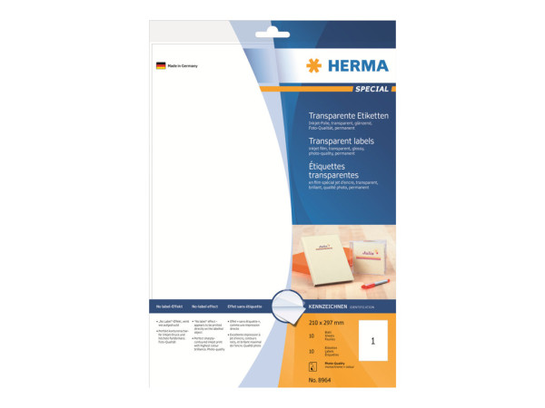 HERMA Inkjet Folien-Etik. A4 transp 210x297 mm gl?nz. 10 St.