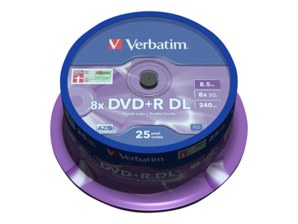 DVD+R Verbatim 8,5GB 25pcs Pack double 8x Spindel