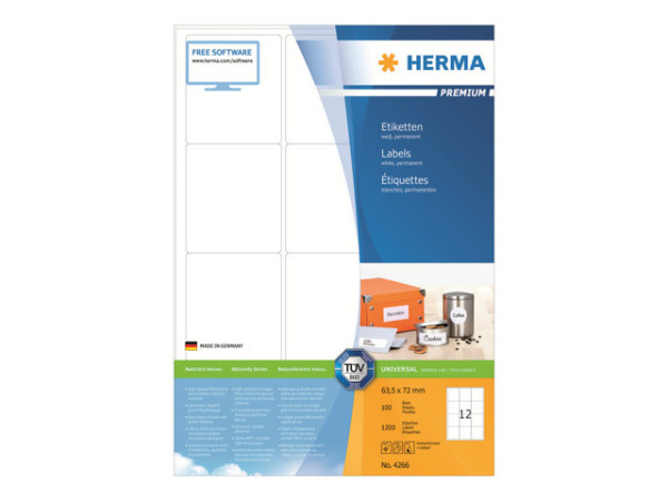 HERMA Etiketten Premium A4 wei? 63,5x72 mm Papier 1200 St.