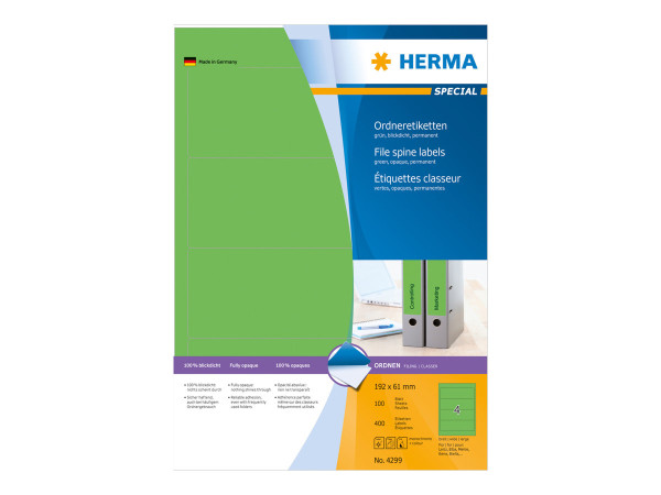 HERMA Ordneretiketten A4 gr?n 192x61 mm Papier opak 400 St.