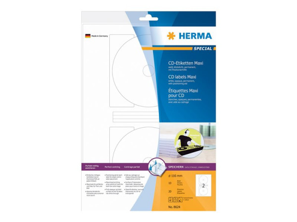 HERMA CD-Etiketten Maxi A4 wei? 116 mm Papier opak 20 St.