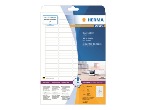 HERMA Dia-Etiketten A4 wei? 43,2x8,5 mm Papier matt 3200 St.