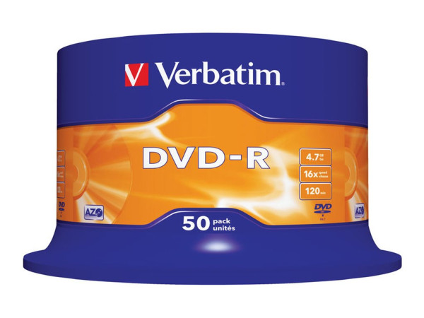 Verbatim DVD-R 4,7 GB, DVD-Rohlinge 16fach, 50 Stück