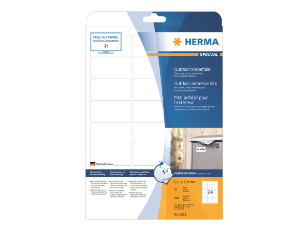 HERMA Etik. A4 Outdoor Klebefolie wei? 63,5x33,9 mm 240 St.